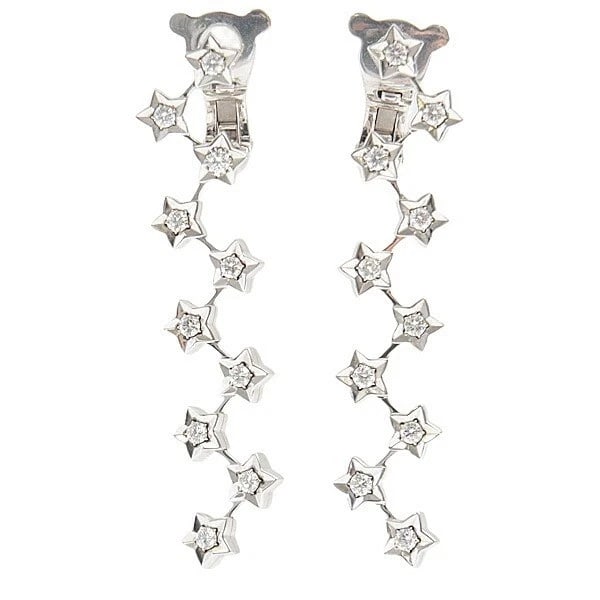 CHANEL COMET STAR DIAMOND EARRINGS 750WG: CHANEL Comet Star Diamond Earrings 750WG Brand: CHANEL Type: Earrings Material: 18k White Gold, Main Stone/Creation Natural Color: White Gold Size: 46.3 mm x 9.4 mm (1.82 x 0.37 in) Accessories: N