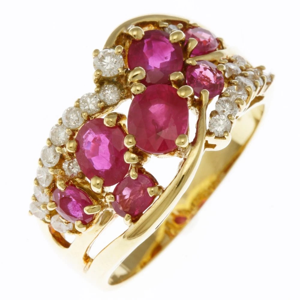 RING K18 YELLOW GOLD RUBY DIAMOND: Ring K18 yellow gold Ruby diamond Brand: Unbranded Type: Ring Material: K18 yellow gold, Main Stone/Creation Ruby/diamond Color: gold Size: US 7 Accessories: None Accessories Notice: When purchasing