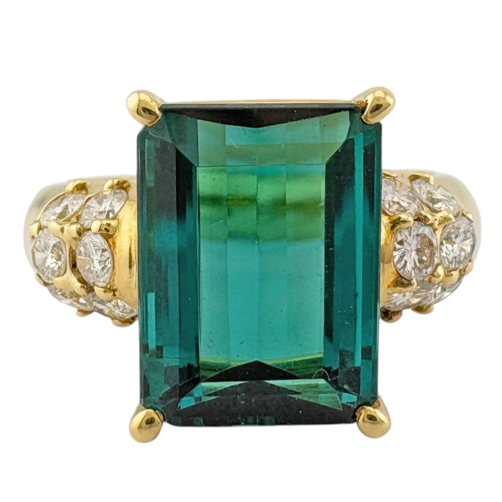 RING K18 GOLD TOURMALINE DIAMOND: Ring K18 gold Tourmaline diamond Brand: Unbranded Type: Ring Material: K18 yellow gold, Main Stone/Creation Tourmaline/diamond Color: gold Size: US 6 1/8 Accessories: None Accessories Notice: When