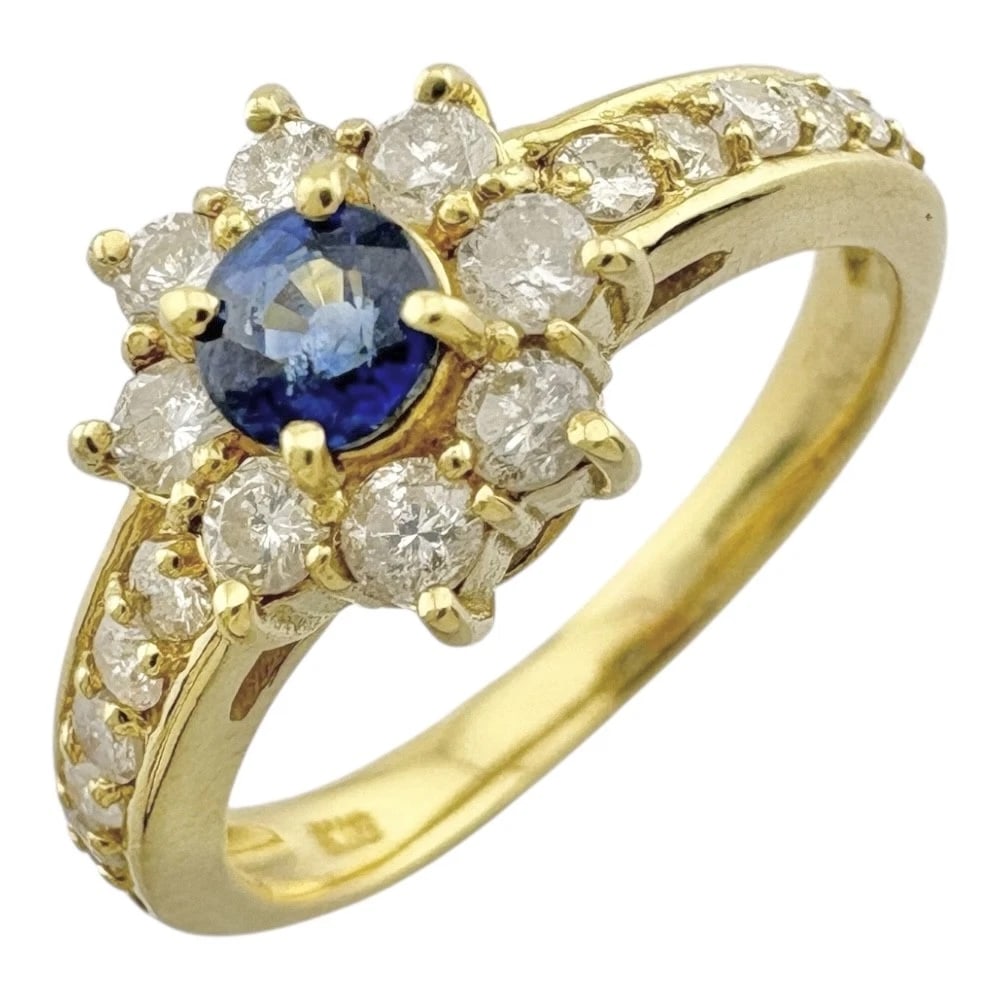 RING K18 YELLOW GOLD SAPPHIRE DIAMOND: Ring K18 yellow gold sapphire diamond Brand: Unbranded Type: Ring Material: K18 yellow gold, Main Stone/Creation Sapphire Diamond Color: gold Size: US 6 1/8 Accessories: None Accessories Notice: When