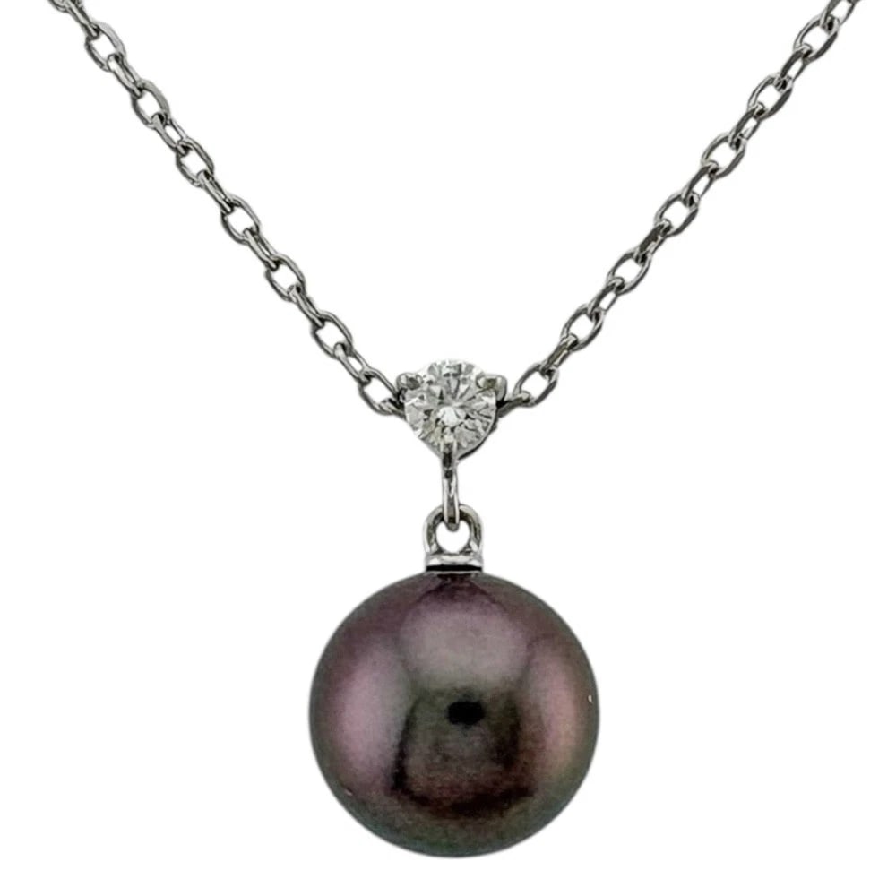 MIKIMOTO NECKLACE K18 WHITE GOLD: MIKIMOTO Necklace K18 white gold Brand: MIKIMOTO Type: Necklace Material: K18 white gold, Main Stone/Creation diamond/Pearl Color: Silver Size: (CM) Total Length:40cm Chain width:1.0mm Top:W9.5mm x H1