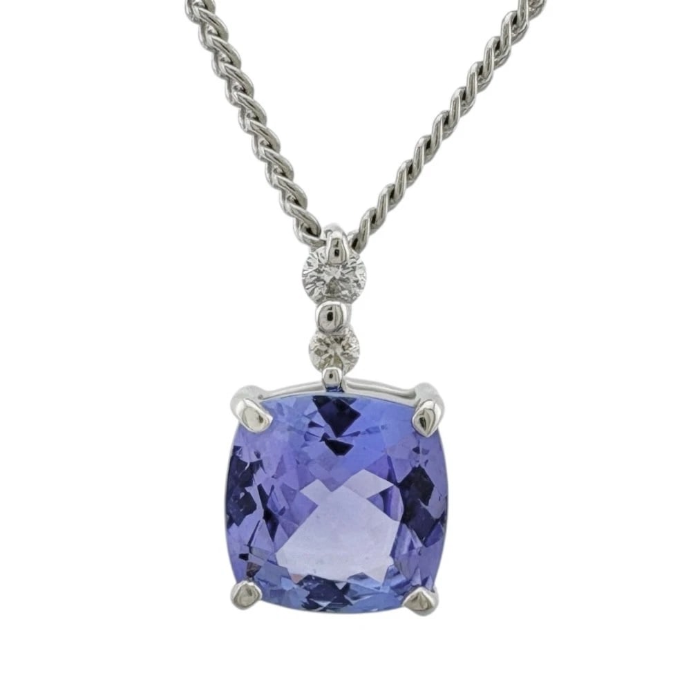 NECKLACE PT850PLATINUM TANZANITE: Necklace Pt850Platinum Tanzanite Brand: Unbranded Type: Necklace Material: Pt850Platinum, Main Stone/Creation Tanzanite/diamond Color: Silver Size: (CM) Total Length:41cm Chain width:1.0mm AdjUS ter
