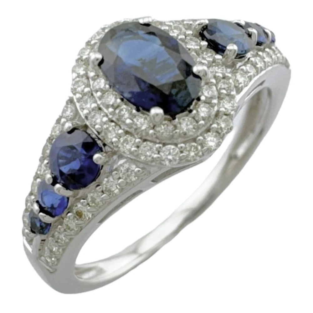 RING K18 WHITE GOLD SAPPHIRE: Ring K18 white gold sapphire Brand: Unbranded Type: Ring Material: K18 white gold, Main Stone/Creation Sapphire Diamond Color: Silver Size: US 6 1/2 Accessories: None Accessories Notice: When