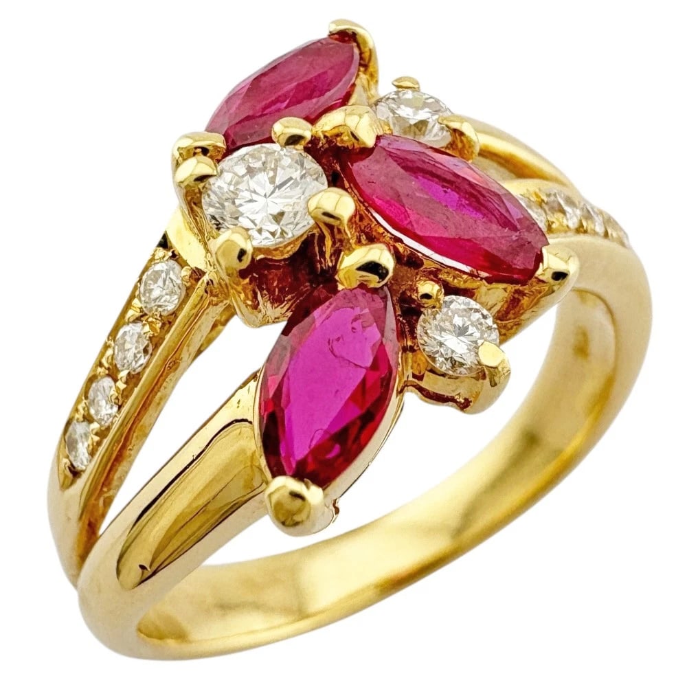 RING K18 YELLOW GOLD RUBY: Ring K18 yellow gold Ruby Brand: Unbranded Type: Ring Material: K18 yellow gold, Main Stone/Creation Ruby Diamond Color: gold Size: US 6 1/2 Accessories: None Accessories Notice: When purc