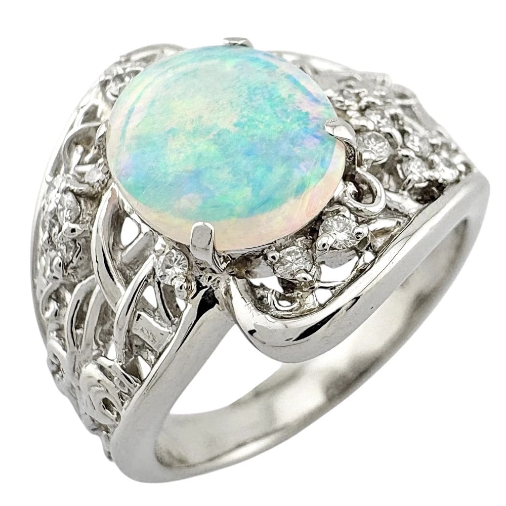 RING PT900PLATINUM OPAL: Ring Pt900Platinum opal Brand: Unbranded Type: Ring Material: PtPlatinum, Main Stone/Creation opal/diamond Color: Silver Size: US 7 1/8 Accessories: None Accessories Notice: When purchasing pre-owned
