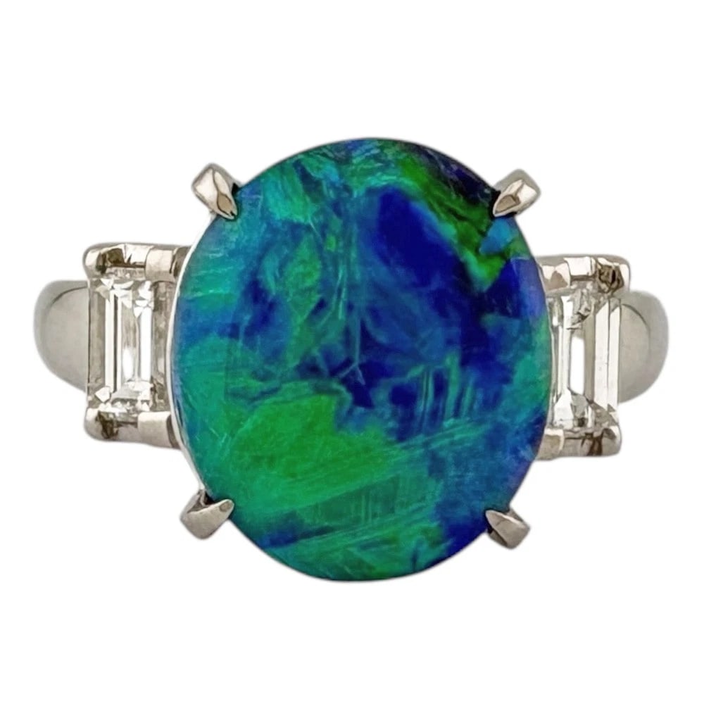 TASAKI RING PT900PLATINUM BLACK OPAL: TASAKI Ring Pt900Platinum Black opal Brand: TASAKI Type: Ring Material: Pt900Platinum, Main Stone/Creation Black opal diamond Color: Silver Size: US 5 3/4 Accessories: None Accessories Not