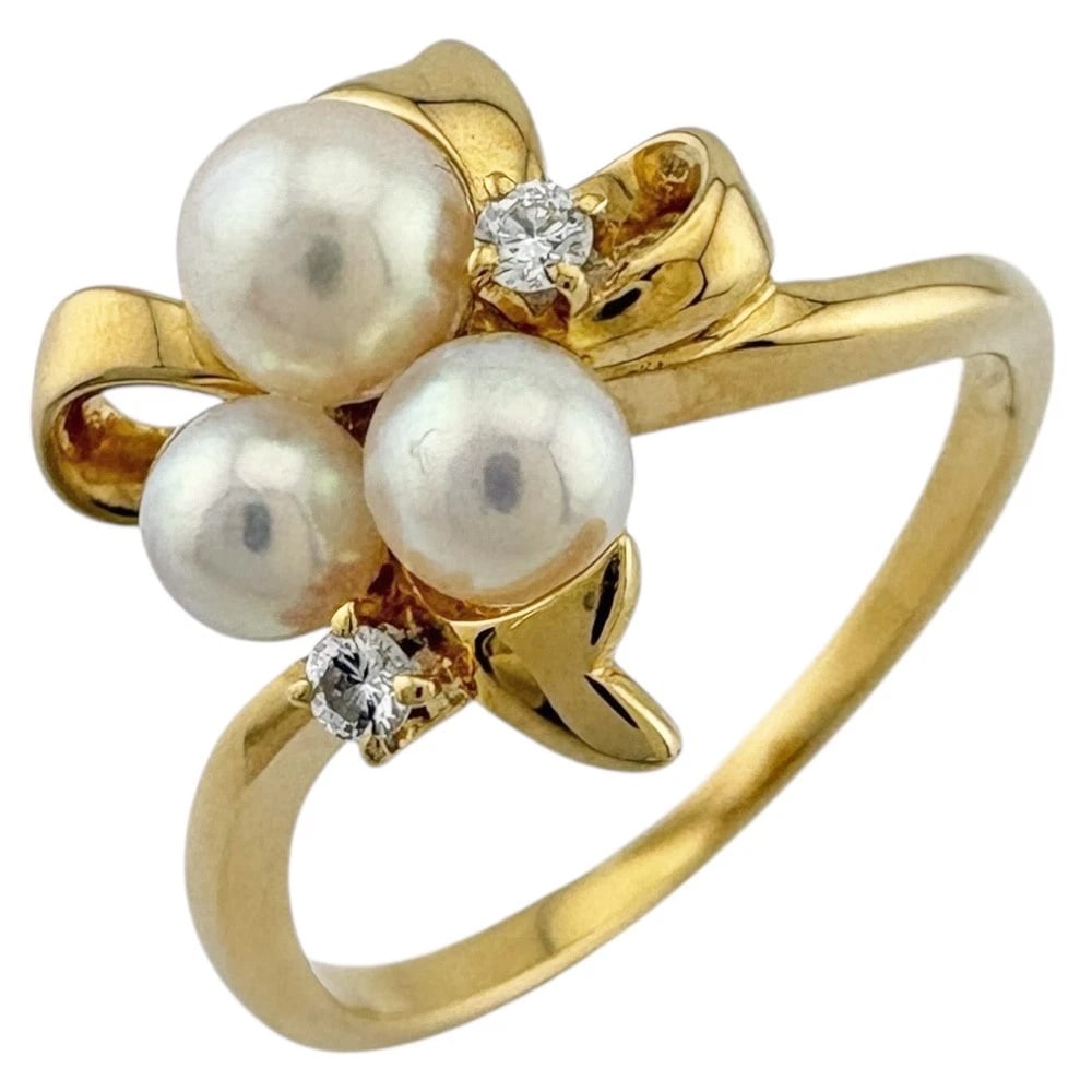 MIKIMOTO RING K18 YELLOW GOLD PEARL DIAMOND: MIKIMOTO Ring K18 yellow gold Pearl diamond Brand: MIKIMOTO Type: Ring Material: K18 yellow gold, Main Stone/Creation Pearl/diamond Color: gold Size: US 6 1/8 Accessories: None Accessories Notice: