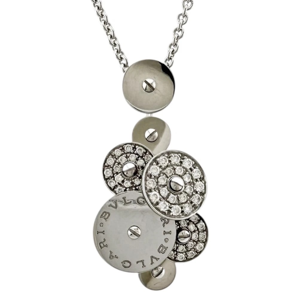 BVLGARI NECKLACE K18 WHITE GOLD DIAMOND: BVLGARI Necklace K18 white gold diamond Brand: BVLGARI Type: Necklace Material: K18 white gold, Main Stone/Creation Natural Color: Silver Size: (CM) Total Length:45.5cm Chain width:1.5mm Top:W17.0mm x
