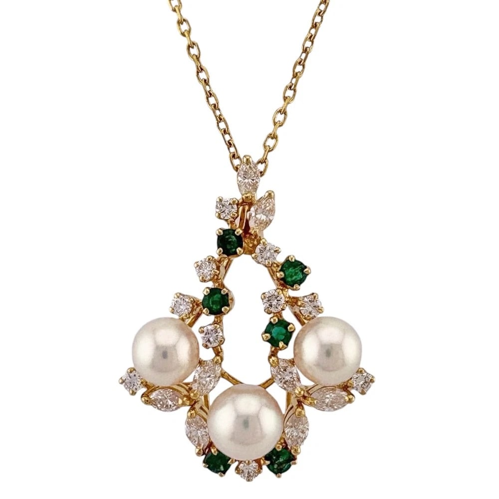 MIKIMOTO NECKLACE K18 YELLOW GOLD PEARL: MIKIMOTO Necklace K18 yellow gold Pearl Brand: MIKIMOTO Type: Necklace Material: K18 yellow gold, Main Stone/Creation Pearl/Emerald/diamond Color: gold Size: (CM) Total Length:50.5cm Chain width:1.0mm