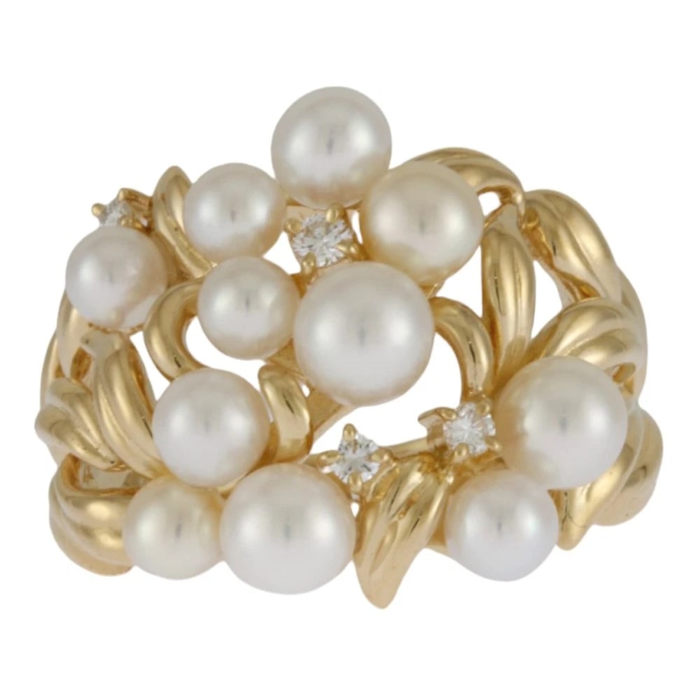 RING K18 YELLOW GOLD PEARL DIAMOND: Ring K18 yellow gold Pearl diamond Brand: Unbranded Type: Ring Material: K18 yellow gold, Main Stone/Creation Pearl/diamond Color: gold Size: US 6 1/8 Accessories: None Accessories Notice: