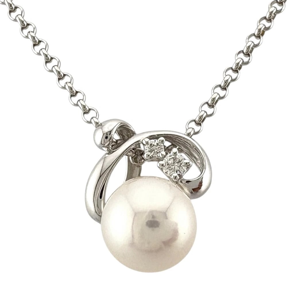TASAKI NECKLACE K18 WHITE GOLD PEARL DIAMOND: TASAKI Necklace K18 white gold Pearl diamond Brand: TASAKI Type: Necklace Material: K18 white gold, Main Stone/Creation Pearl/diamond Color: Silver Size: (CM) Total Length:41cm Chain width:1.5mm AdjUS