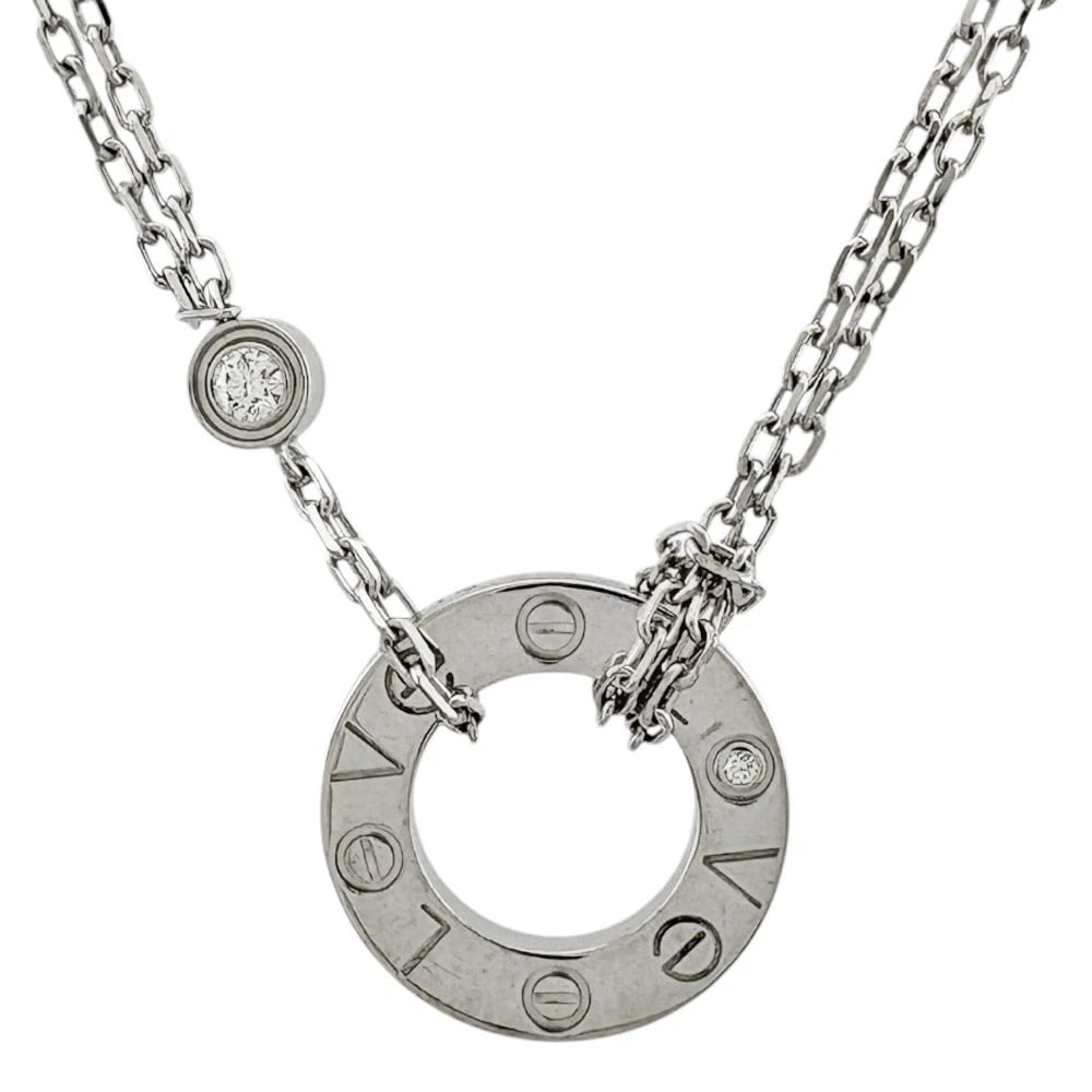 CARTIER NECKLACE K18 WHITE GOLD DIAMOND: CARTIER Necklace K18 white gold diamond Brand: CARTIER Type: Necklace Material: 18k White Gold, Main Stone/Creation Natural Color: Silver Size: (CM) Total Length:41.5cm Chain width:1.0mm AdjUS ter can
