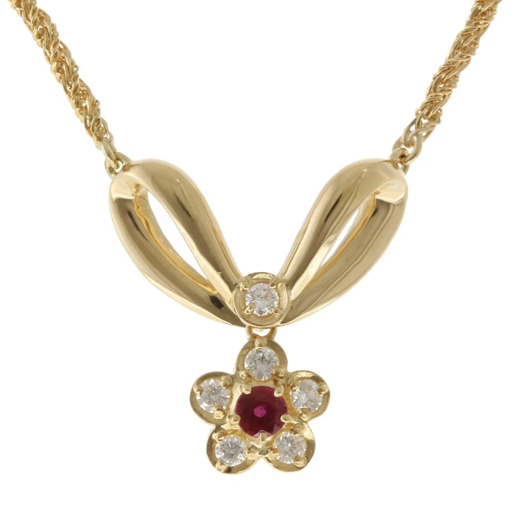 POLA NECKLACE K18 YELLOW GOLD DIAMOND: POLA Necklace K18 yellow gold diamond Brand: POLA Type: Necklace Material: K18 yellow gold, Main Stone/Creation Ruby Diamond Color: gold Size: (CM) Total Length:44.5cm Chain width:1.5mm AdjUS ter can 
