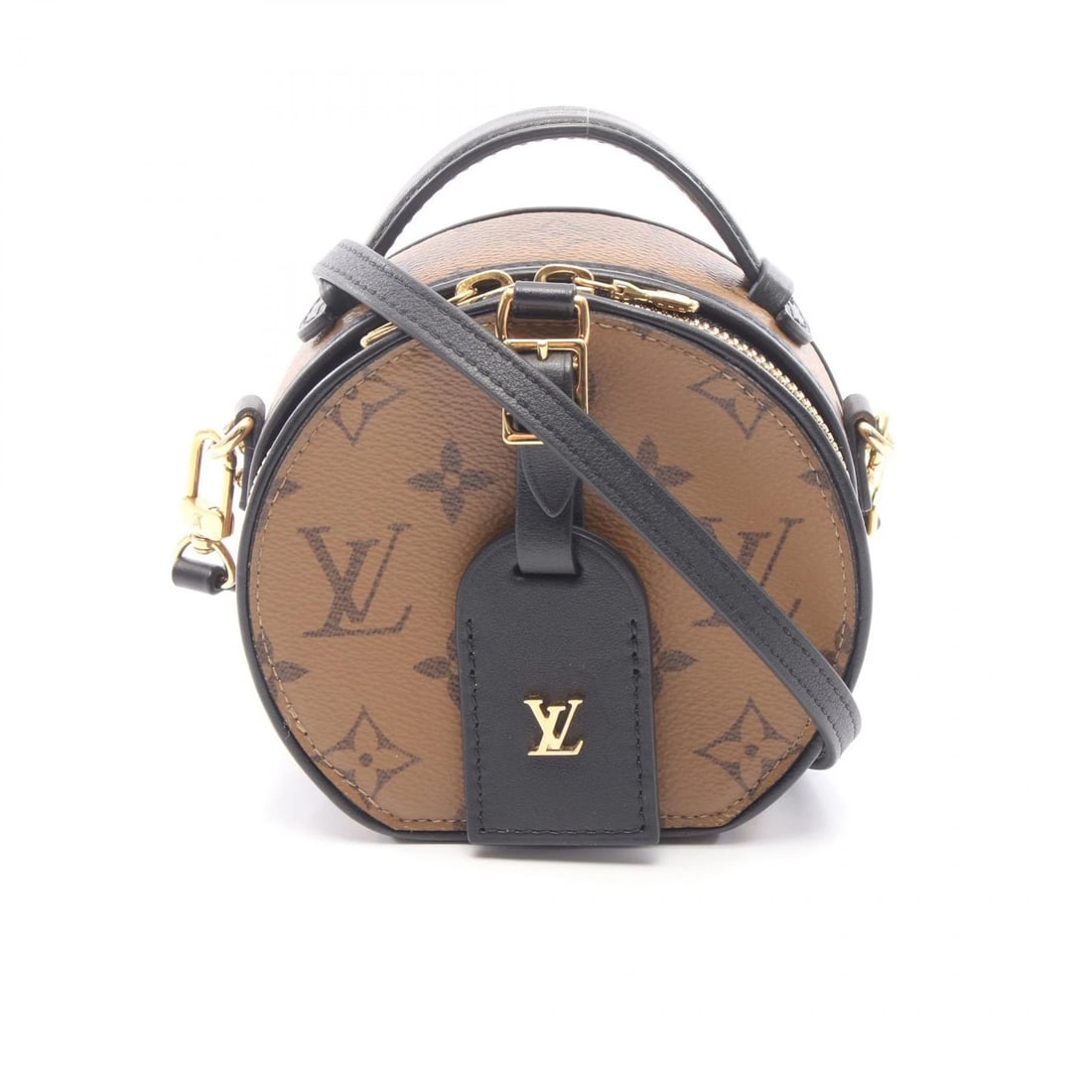 LOUIS VUITTON MINI BOITE CHAPEAU CROSSBODY HANDBAG: LOUIS VUITTON Mini Boite chapeau crossbody Handbag Brand: LOUIS VUITTON Type: Handbag Material: Monogram Reverse × PVC coated canvas × leather Color: Brown??ish colors × Black??ish colors Size: H:1