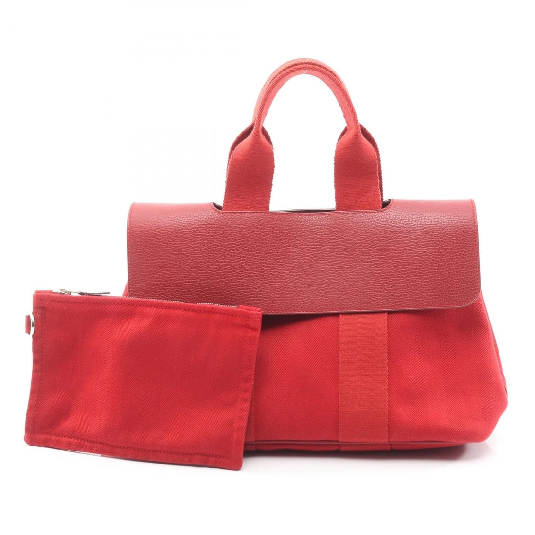 HERMES VALPARAISO PM HANDBAG: HERMES Valparaiso PM Handbag Brand: HERMES Type: Handbag Material: Toile Chevrons × canvas × leather × Toile Chevrons / Vache liegee leather Color: Rouge vif / Red??ish colors Size: H:21cm x W:30cm