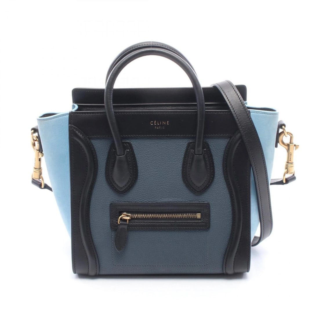 CELINE LUGGAGE NANO SHOPPER CROSSBODY HANDBAG: CELINE Luggage Nano Shopper Crossbody Handbag Brand: CELINE Type: Handbag Material: leather × leather Color: Black??ish colors × Green??ish colors × Blue??ish colors Size: H:20cm x W:20cm x D:9cm (