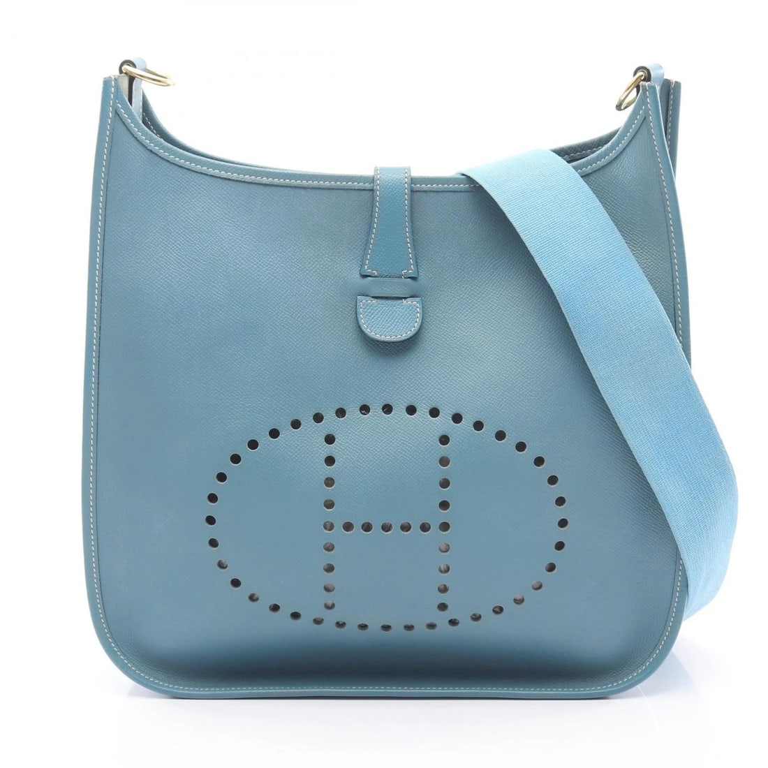 HERMES EVELYNE SHOULDER CROSSBODY BAG: HERMES Evelyne Shoulder crossbody Bag Brand: HERMES Type: Shoulder Bag Material: Courchevel × leather × Courchevel Color: Blue jean / Blue??ish colors Size: H:31cm x W:31cm x D:7cm (H:12.2" x W:12.2