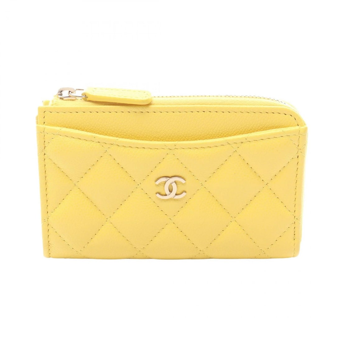 CHANEL MATELASSE COIN PURSE WALLET GRAINED CALFSKIN: CHANEL Matelasse coin purse wallet Grained Calfskin Brand: CHANEL Type: coin purse Material: Grained Calfskin leather Color: Yellow??ish colors Size: H:8.5cm x W:13cmx D:1.5cm (H:3.3" x W:5.1"x D:0.6)