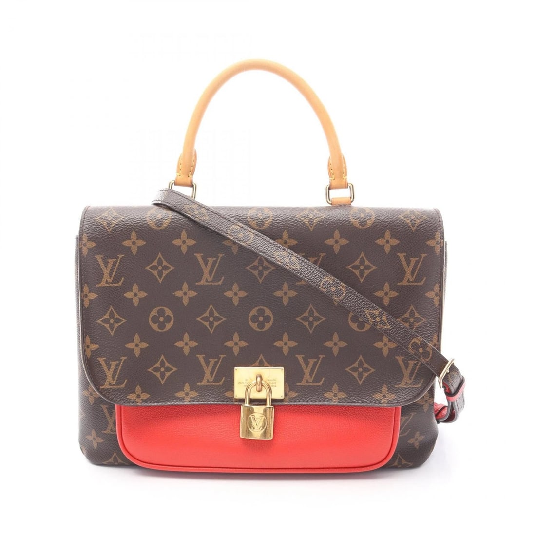 LOUIS VUITTON MARIGNAN SHOULDER HANDBAG: LOUIS VUITTON Marignan Shoulder Handbag Brand: LOUIS VUITTON Type: Handbag Material: Monogram × PVC coated canvas × leather Color: Coquelicot / Brown??ish colors × Red??ish colors Size: H:21cm x W: