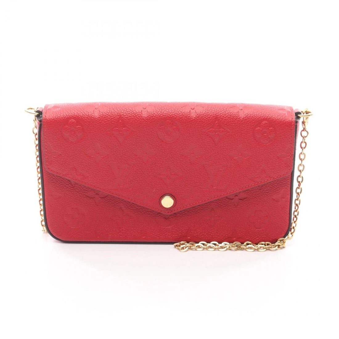 LOUIS VUITTON POCHETTE FELICIE SHOULDER CHAIN CROSSBODY BAG: LOUIS VUITTON Pochette Felicie Shoulder chain crossbody Bag Brand: LOUIS VUITTON Type: Shoulder Bag Material: Monogram empreinte × leather Color: scarlet / Red??ish colors Size: H:12cm x W:21cm x D:3