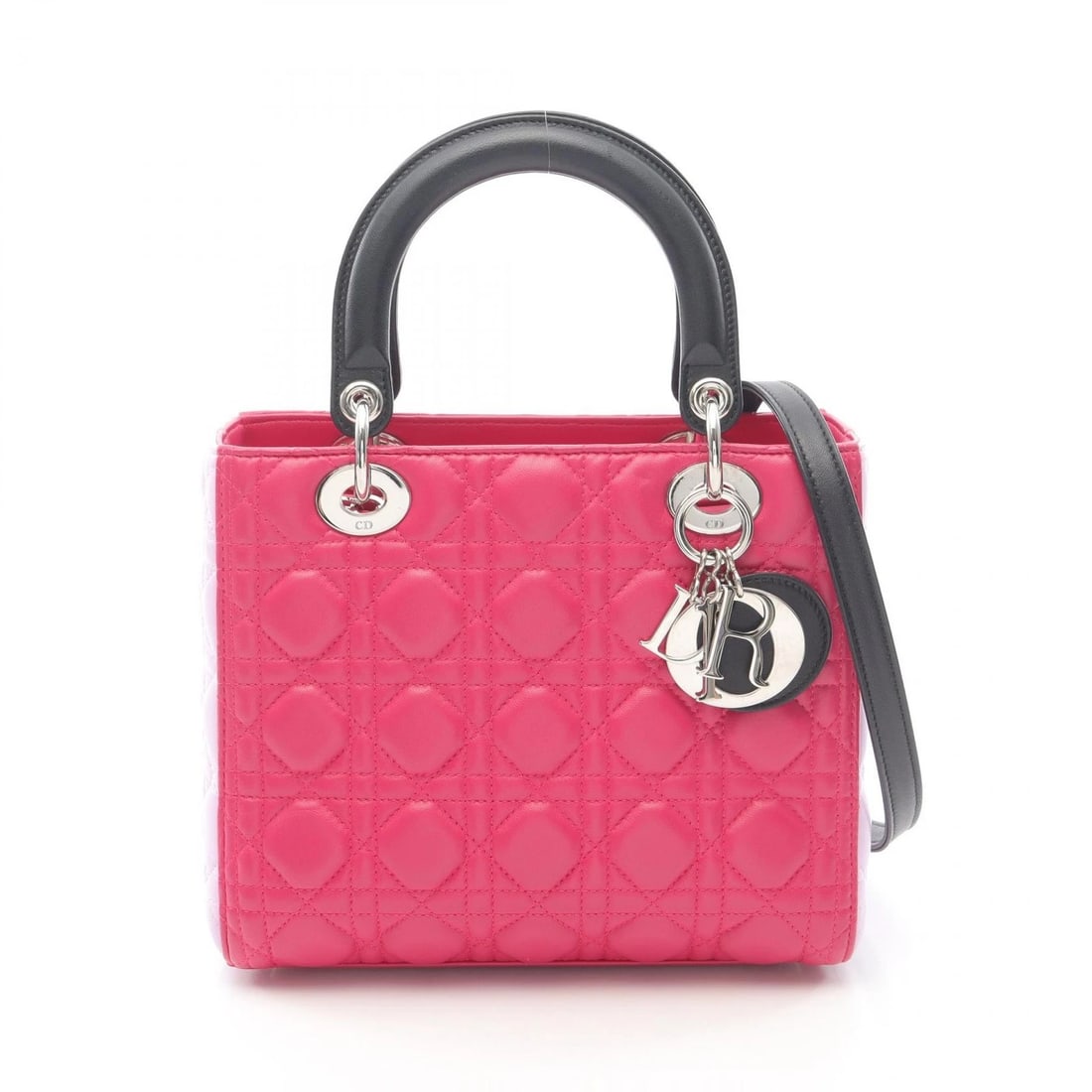 CHRISTIAN DIOR LADY DIOR CANNAGE SHOULDER TOTE HANDBAG: Christian Dior Lady Dior Cannage Shoulder Tote Handbag Brand: Dior Type: Handbag Material: leather Color: Pink??ish colors × Black??ish colors Size: H:20cm x W:24cm x D:11cm (H:7.9" x W:9.4" x D:4.3"