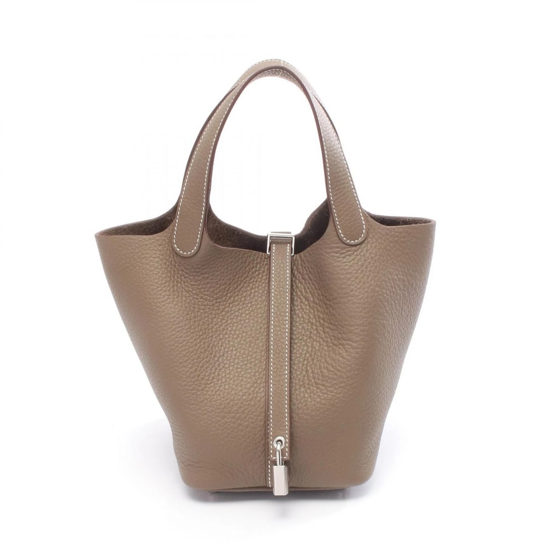 HERMES PICOTIN LOCK PM TOTE HANDBAG: HERMES Picotin Lock PM Tote Handbag Brand: HERMES Type: Handbag Material: Taurillon Clemence × leather × Taurillon Clemence Color: Etoupe Grey / Gray??ish colors Size: H:18.5cm x W:19cm x D:13.5cm (