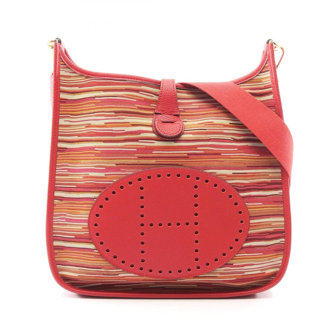 HERMES EVELYNE 1 PM SHOULDER BAG: HERMES Evelyne 1 PM Shoulder Bag Brand: HERMES Type: Shoulder Bag Material: Vibrato × leather × Vibrato / Togo leather Color: Rouge vif / Red??ish colors Size: H:26cm x W:28cm x D:8cm (H:10.2" x W:1