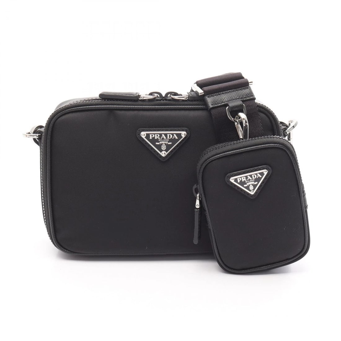 PRADA BRIQUE SHOULDER CROSSBODY BAG: PRADA Brique Shoulder Crossbody Bag Brand: PRADA Type: Shoulder Bag Material: Nylon × Saffiano leather Color: Black??ish colors Size: H:12cm x W:19cm x D:6cm (H:4.7" x W:7.5" x D:2.4") Accessories