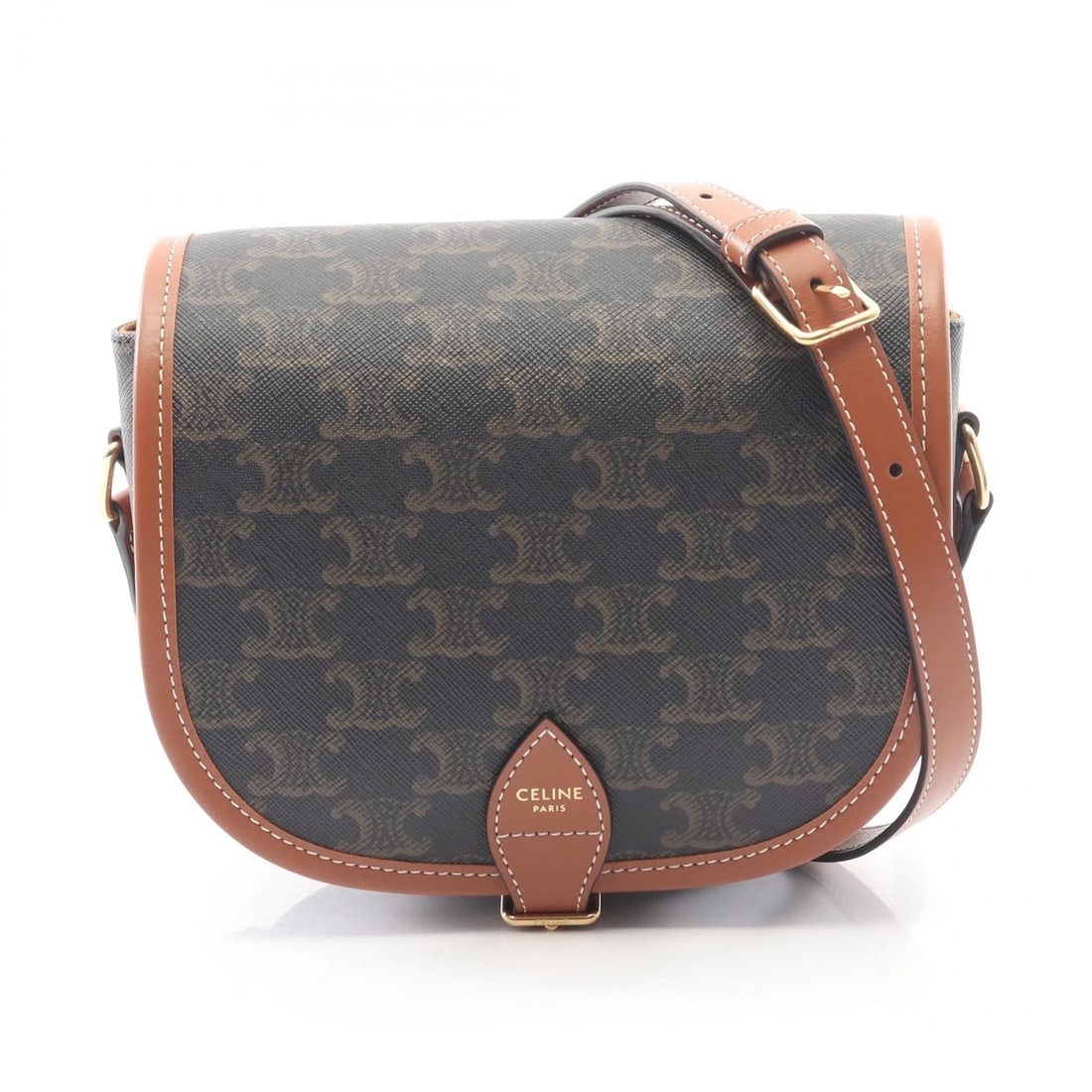 CELINE FOLCO MEDIUM TRIOMPHE SHOULDER CROSSBODY BAG: CELINE Folco Medium Triomphe Shoulder crossbody Bag Brand: CELINE Type: Shoulder Bag Material: PVC coated canvas × leather Color: Black??ish colors × Brown??ish colors Size: (H:6.3" x W:7.3" x D:2.8