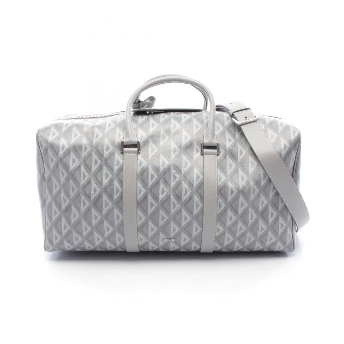CHRISTIAN DIOR CD DIAMOND RANGO 50 TRAVEL DUFFEL BAG: Christian Dior CD Diamond Rango 50 Travel Duffel Bag Brand: Dior Type: Boston bag Material: PVC coated canvas × leather Color: Gray??ish colors Size: (H:9.8" x W:19.3" x D:8.3") Accessories: None
