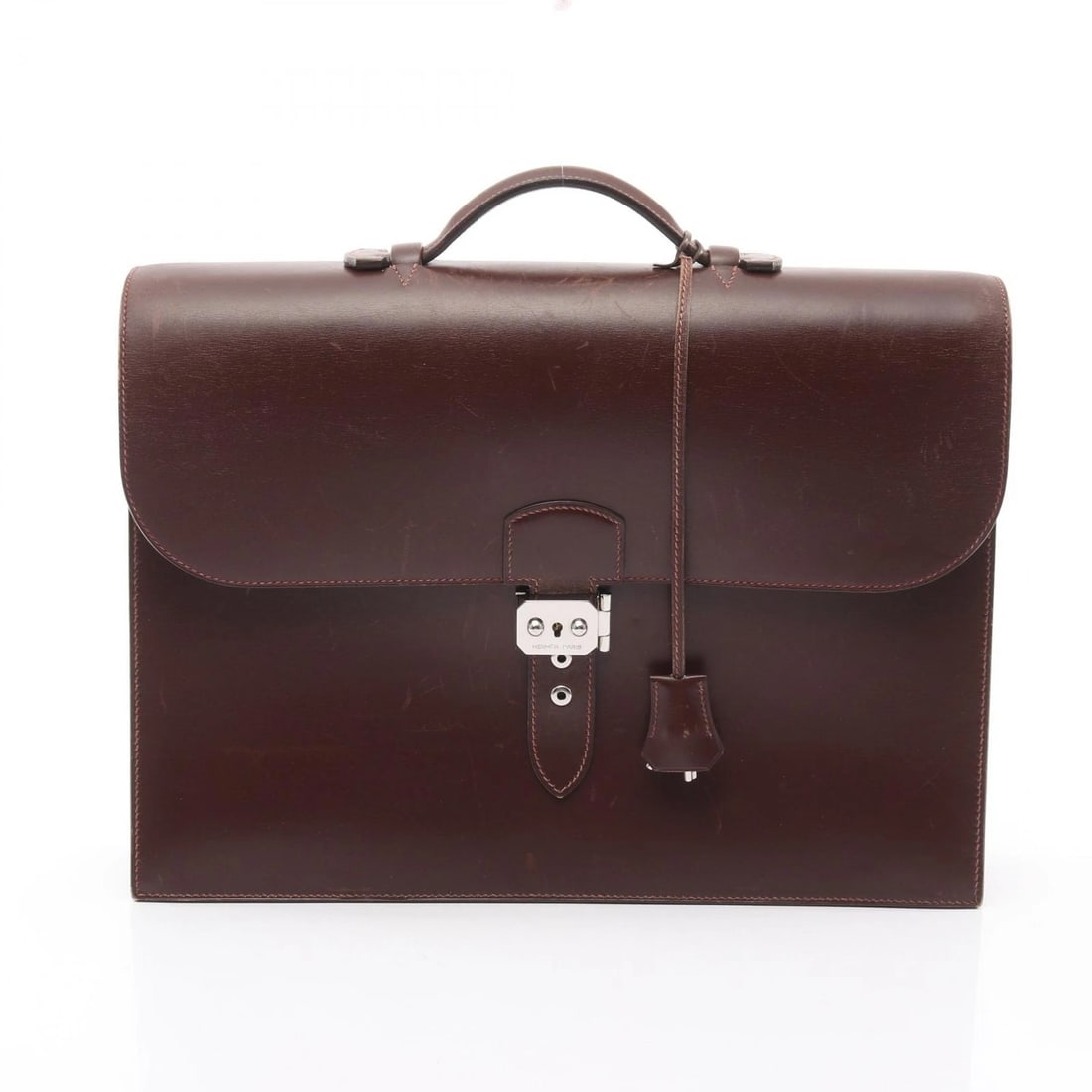 HERMES SAC A DEPECHES 38 BUSINESS HANDBAG: HERMES Sac a depeches 38 Business HandBag Brand: HERMES Type: Business bag Material: Box calf leather × Calfskin (cowhide) Color: Brown??ish colors Size: (H:11.0" x W:15.0" x D:1.6") Accessories: