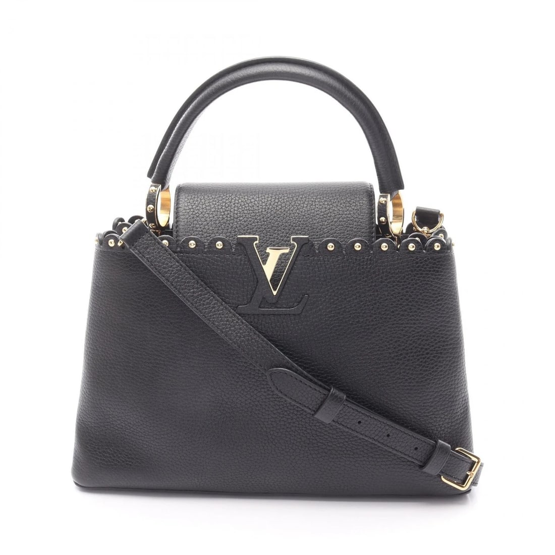 LOUIS VUITTON CAPUCINE PM SHOULDER HANDBAG: LOUIS VUITTON Capucine PM Shoulder Handbag Brand: LOUIS VUITTON Type: Handbag Material: Taurillon Clemence Leather × leather × Taurillon Clemence Leather Color: Black / Black??ish colors Size: (H:8.