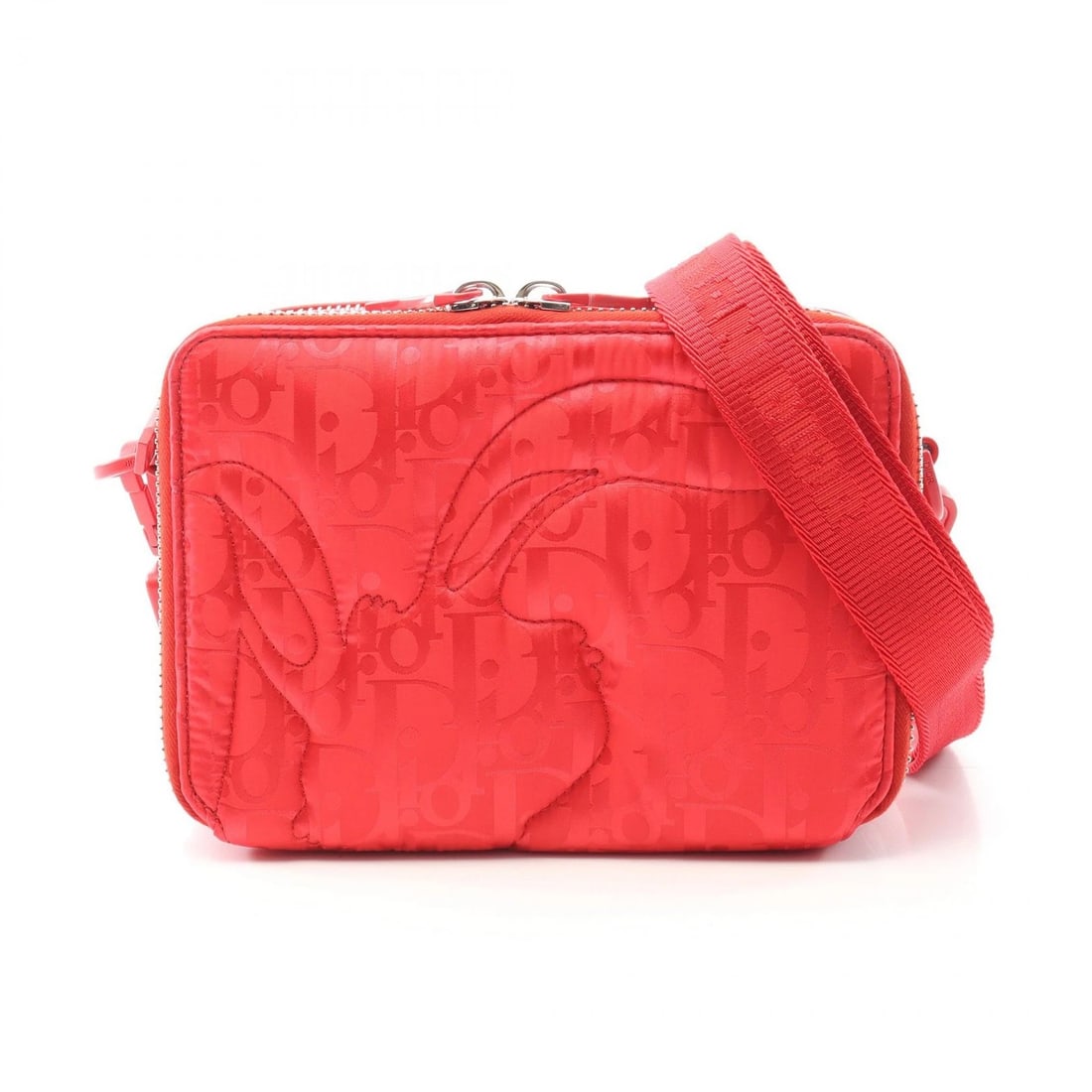 CHRISTIAN DIOR X ERL MIRAGE CROSSBODY SHOULDER BAG: Christian Dior x ERL Mirage Crossbody Shoulder Bag Brand: Dior Type: Shoulder Bag Material: Nylon × leather Color: Red??ish colors Size: (H:5.1" x W:6.7") Accessories: None Accessories Not