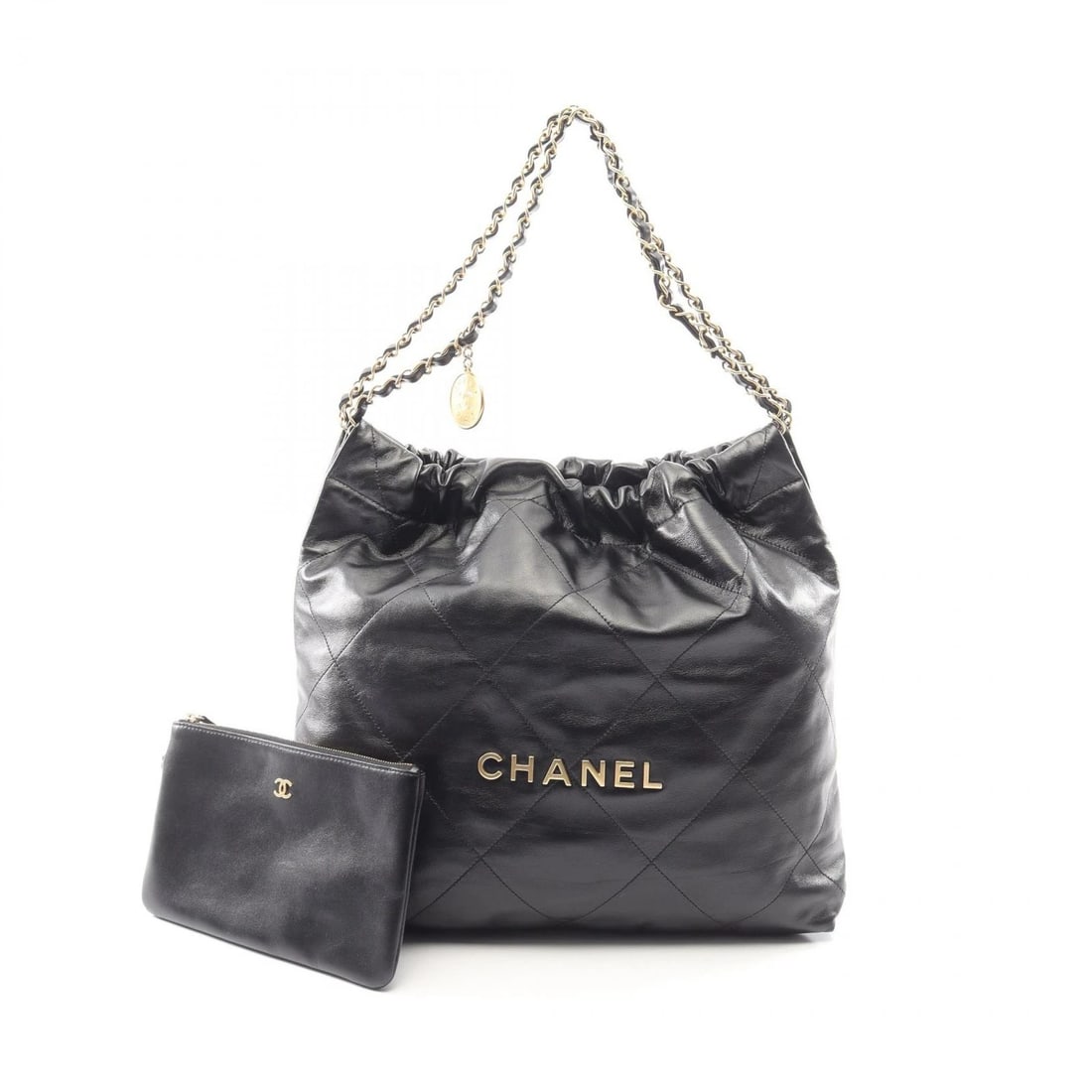 CHANEL MATELASSE 22 LARGE CHAIN SHOULDER BAG: CHANEL Matelasse 22 Large Chain Shoulder Bag Brand: CHANEL Type: Shoulder Bag Material: leather Color: Black??ish colors Size: (H:13.0" x W:13.8" x D:2.8") Accessories: None Accessories No