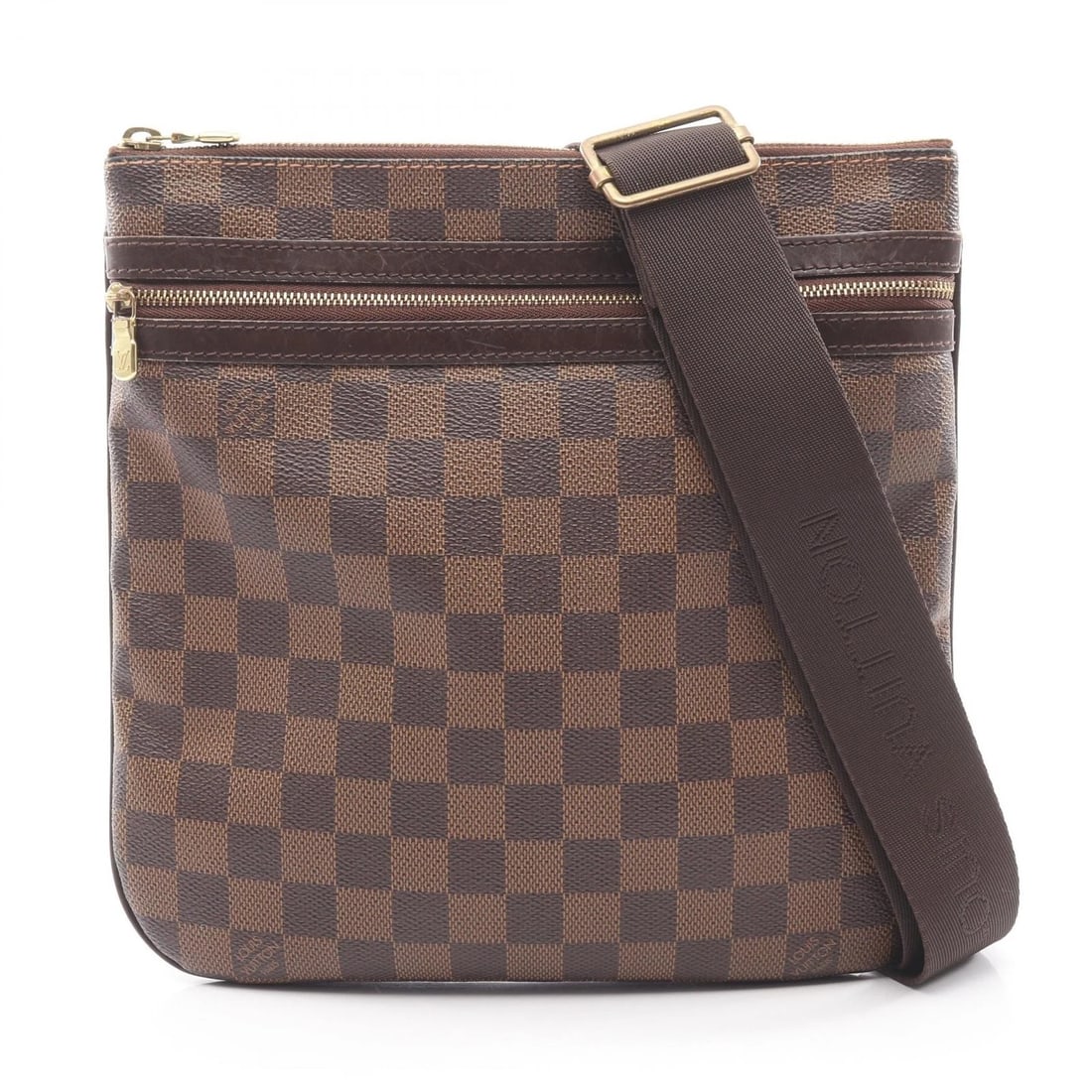 LOUIS VUITTON POCHETTE BOSPHORE SHOULDER BAG: LOUIS VUITTON Pochette Bosphore Shoulder Bag Brand: LOUIS VUITTON Type: Shoulder Bag Material: Damier × PVC coated canvas × leather Color: Ebene / Brown??ish colors Size: (H:9.8" x W:9.8" x D:0.8")