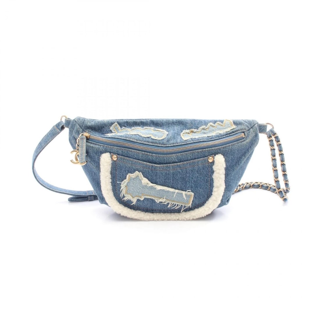 CHANEL WAIST BUM BELT BAG DENIM BORE BLUE: CHANEL Waist bum belt bag denim Bore Blue Brand: CHANEL Type: Waist bag Body bag Material: denim × Bore Color: Blue??ish colors × White??ish colors Size: (H:6.3" x W:13.0" x D:3.0") Accessories: N