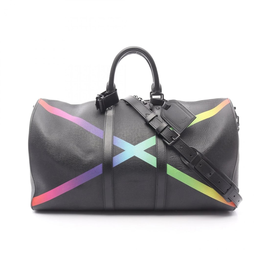 LOUIS VUITTON KEEPALL BANDOULIERE 50 TRAVELING HANDBAG: LOUIS VUITTON Keepall Bandouliere 50 Traveling Handbag Brand: LOUIS VUITTON Type: Boston bag Material: leather Color: Black / Black??ish colors × Multicolor??ish colors Size: (H:11.0" x W:19.7" x D:8