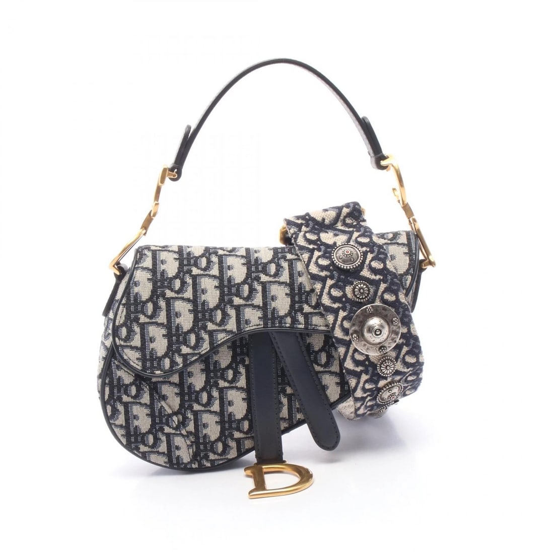 CHRISTIAN DIOR SADDLE MINI OBLIQUE SHOULDER HANDBAG: Christian Dior SADDLE Mini Oblique Shoulder Handbag Brand: Christian Dior Type: Handbag Material: canvas × leather Color: Navy??ish colors × Beige??ish colors Size: (H:4.7" x W:7.1" x D:2.0") Acce