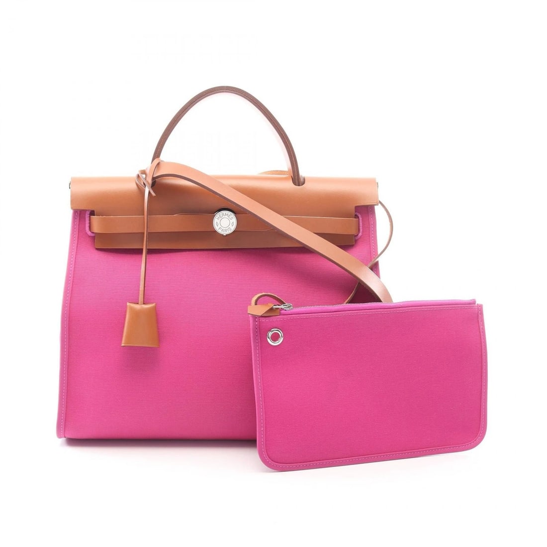 HERMES HERBAG ZIP PM SHOULDER HANDBAG: HERMES Herbag Zip PM shoulder Handbag Brand: HERMES Type: Handbag Material: Toile officier × canvas × leather × Toile officier / Vache leather hunter Color: Magnolia / Pink??ish colors × Brown??is