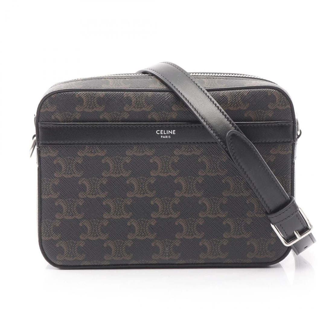 CELINE SMALL MESSENGER TRIOMPHE SHOULDER CROSSBODY BAG: CELINE Small Messenger Triomphe Shoulder Crossbody Bag Brand: CELINE Type: Shoulder Bag Material: PVC coated canvas × leather Color: Black??ish colors × Brown??ish colors Size: (H:5.7" x W:7.9" x D: