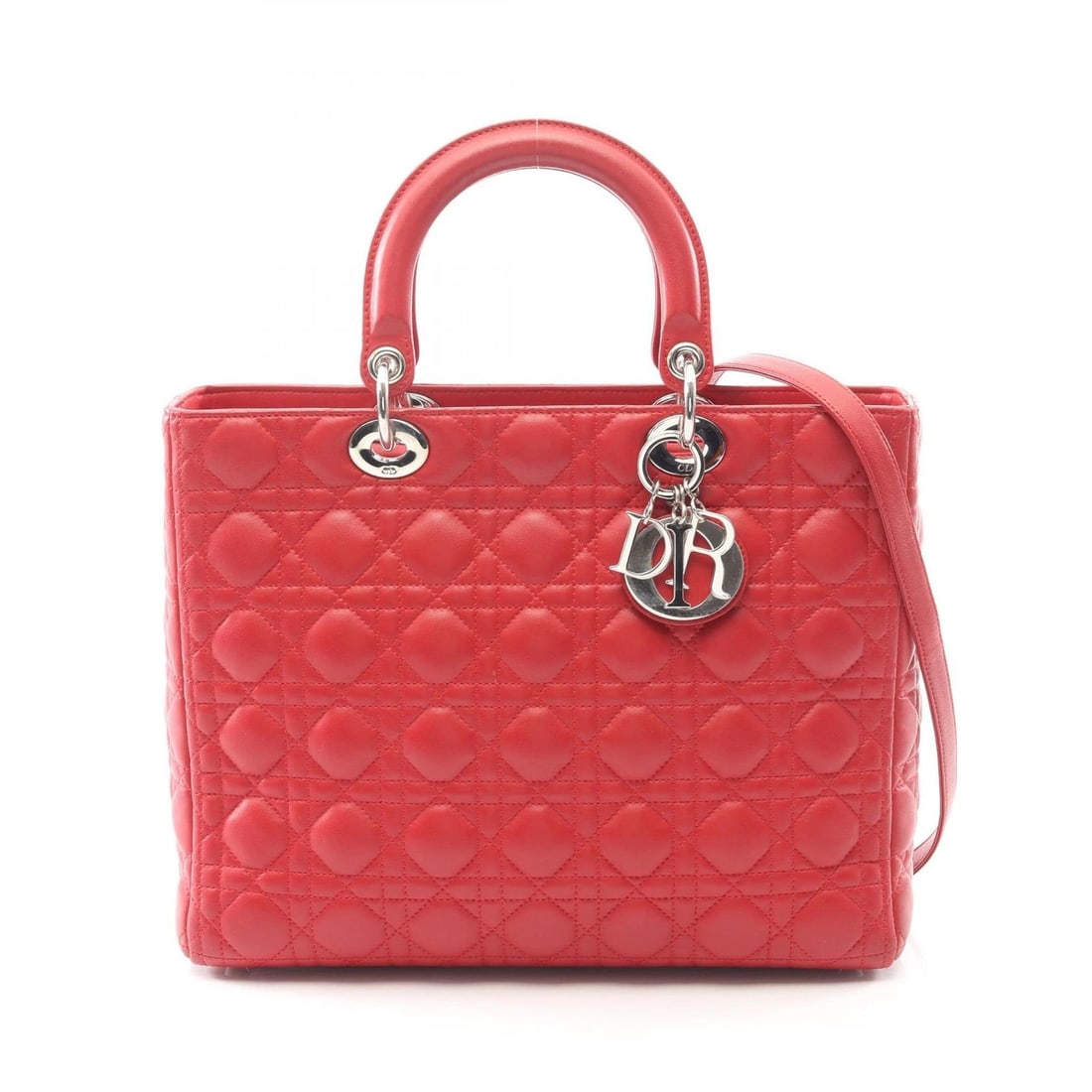CHRISTIAN DIOR LADY DIOR LARGE CANNAGE SHOULDER HANDBAG: Christian Dior Lady Dior Large Cannage shoulder Handbag Brand: Dior Type: Handbag Material: leather Color: Red??ish colors Size: (H:9.8" x W:12.6" x D:4.3") Accessories: None Accessories N