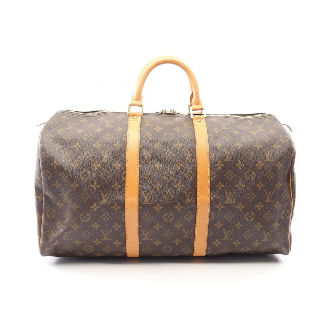 LOUIS VUITTON KEEPALL 50 TRAVEL HAND BAG: LOUIS VUITTON Keepall 50 travel hand bag Brand: LOUIS VUITTON Type: Boston bag Material: Monogram × PVC coated canvas × leather Color: Brown??ish colors Size: (H:11.0" x W:20.1" x D:8.5") Accessor