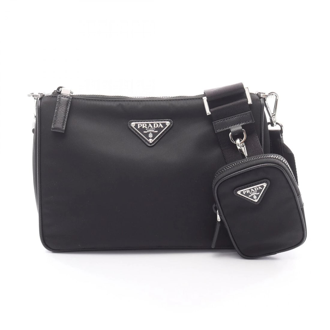 PRADA TESSUTO SAFFIANO SHOULDER BAG: PRADA TESSUTO SAFFIANO Shoulder Bag Brand: PRADA Type: Shoulder Bag Material: Nylon × Saffiano leather Color: Black??ish colors Size: (H:6.5" x W:9.3" x D:2.2") Accessories: None Accessori