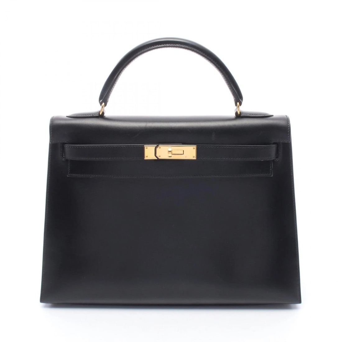 HERMES KELLY 32 OUTSIDE STITCHED SHOULDER HANDBAG: HERMES Kelly 32 outside stitched shoulder Handbag Brand: HERMES Type: Handbag Material: Box calf leather × Calfskin (cowhide) Color: Noir Black / Black??ish colors Size: (H:9.1" x W:12.6" x D:4.7")
