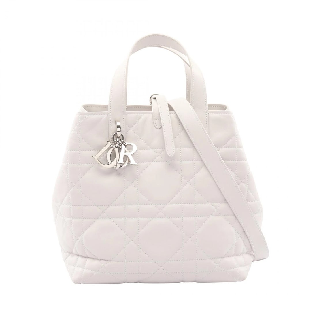 CHRISTIAN DIOR TOUJOURS SMALL SHOULDER HANDBAG: Christian Dior Toujours Small Shoulder Handbag Brand: Dior Type: Handbag Material: leather Color: White??ish colors Size: (H:9.1" x W:9.1" x D:6.3") Accessories: None Accessories Notice: W