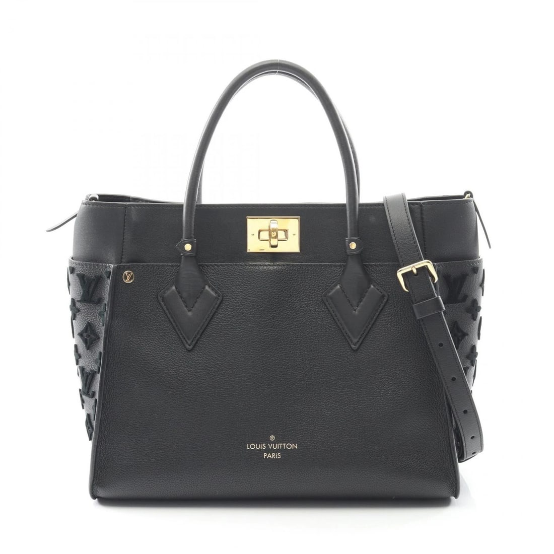 LOUIS VUITTON ON MY SIDE MM CROSSBODY HANDBAG: LOUIS VUITTON On My Side MM crossbody Handbag Brand: LOUIS VUITTON Type: Handbag Material: Monogram × leather Color: Black / Black??ish colors Size: (H:9.8" x W:12.2" x D:5.1") Accessories: None <