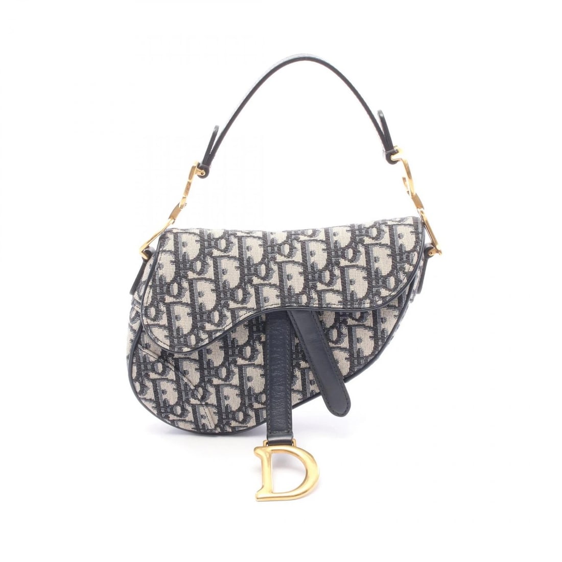 CHRISTIAN DIOR MINI SADDLE OBLIQUE JACQUARD HANDBAG: Christian Dior Mini Saddle Oblique Jacquard Handbag Brand: Christian Dior Type: Handbag Material: canvas × leather Color: Navy??ish colors × Beige??ish colors Size: (H:5.1" x W:7.1" x D:2.0") Acce