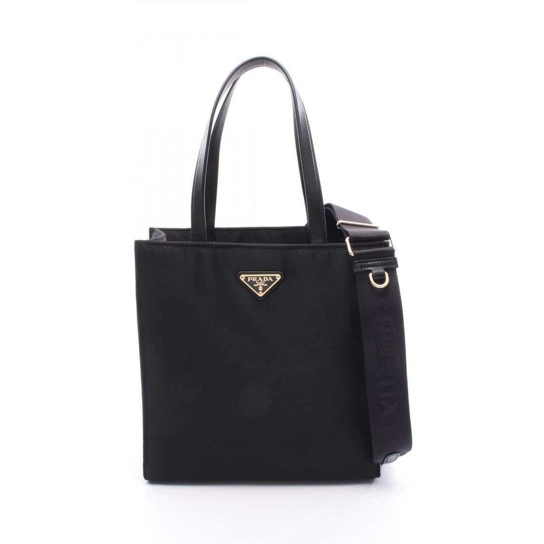 PRADA 2WAY SHOPPING TOTE BAG: PRADA 2Way Shopping Tote Bag Brand: PRADA Type: Tote Bag Material: Nylon × leather Color: Black??ish colors Size: (H:9.8" x W:9.4" x D:5.1") Accessories: None Accessories Notice: When purc