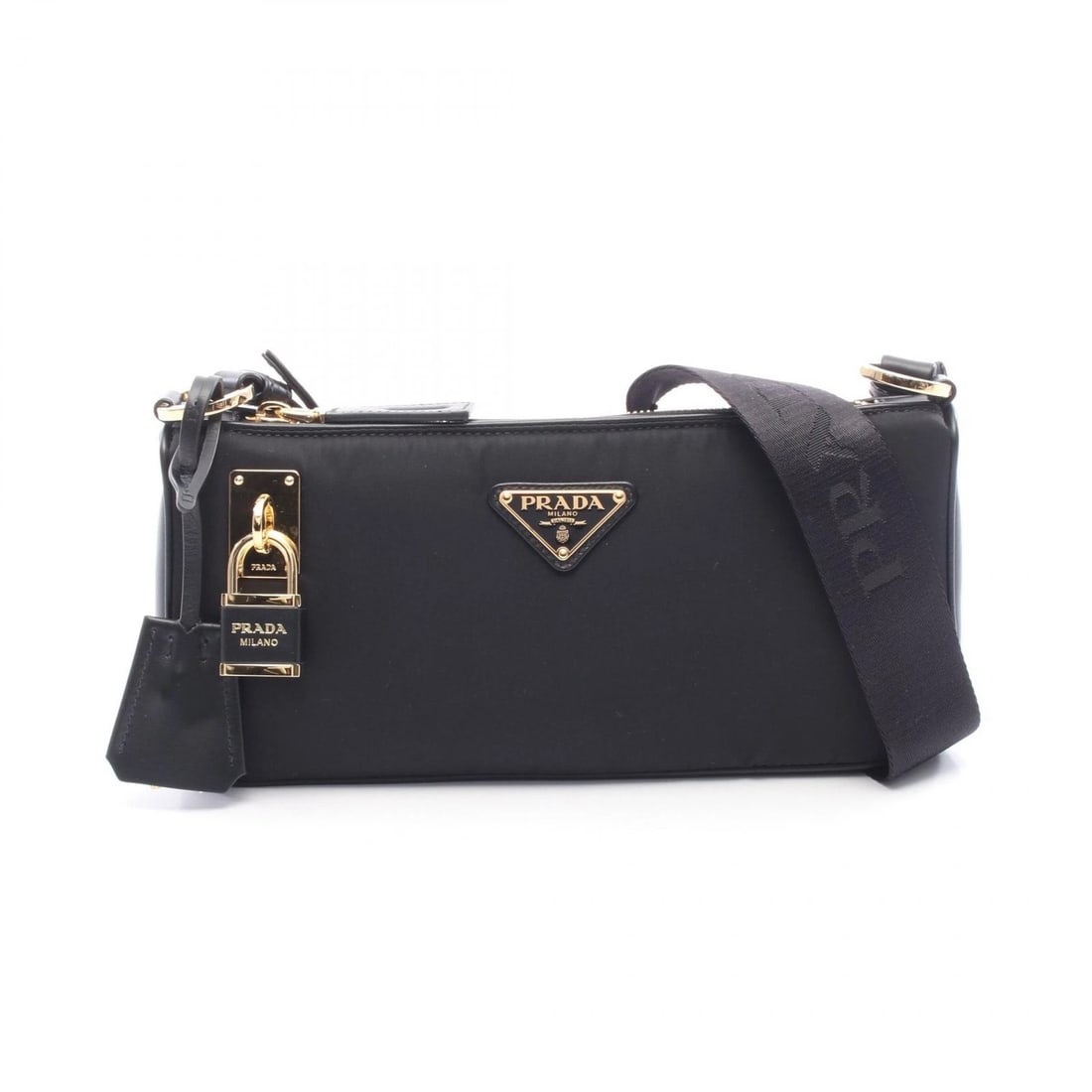 PRADA RE-NYLON SMALL SHOULDER BAG: PRADA Re-Nylon Small Shoulder Bag Brand: PRADA Type: Shoulder Bag Material: Nylon × leather Color: Black??ish colors Size: (H:5.1" x W:10.6" x D:1.4") Accessories: None Accessories Notice: