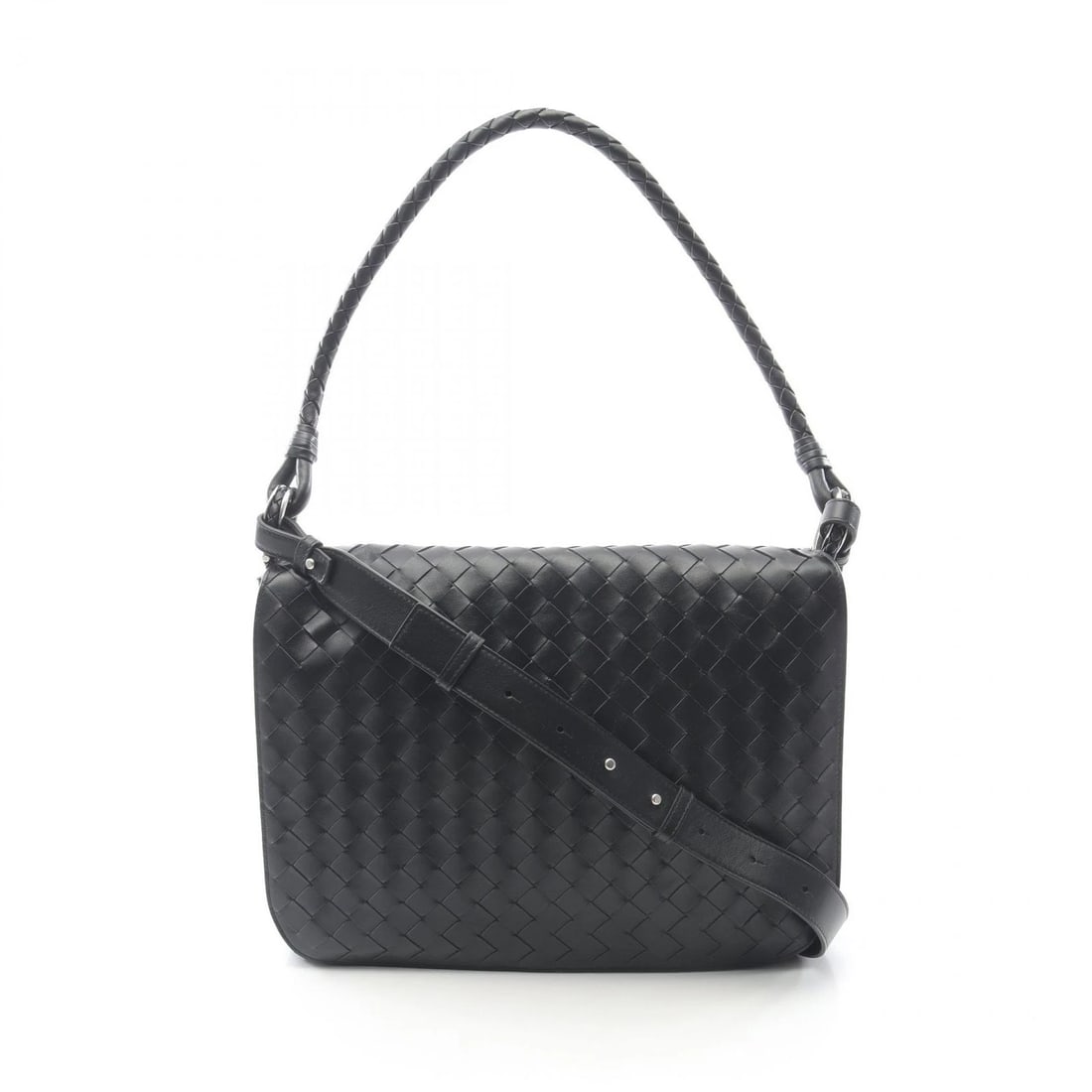 BOTTEGA VENETA SWING MESSENGER INTRECCIATO SHOULDER HANDBAG: BOTTEGA VENETA Swing Messenger Intrecciato Shoulder Handbag Brand: BOTTEGA VENETA Type: Shoulder Bag Material: leather Color: Black??ish colors Size: (H:9.4" x W:13.0" x D:2.8") Accessories: None